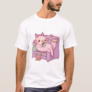 Cute Axolotl Chilling With Handphone Bubble Tea An T-Shirt