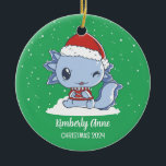 Cute Axolotl Christmas Animal Snowy Winter Holiday Ceramic Tree Decoration<br><div class="desc">Cute cartoon animal ornament for kids and children. Perfect for first Christmas celebration with family. You can customise the text for any occasion.</div>