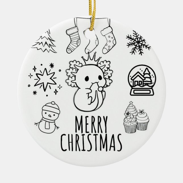 Cute axolotl christmas ceramic tree decoration (Front)