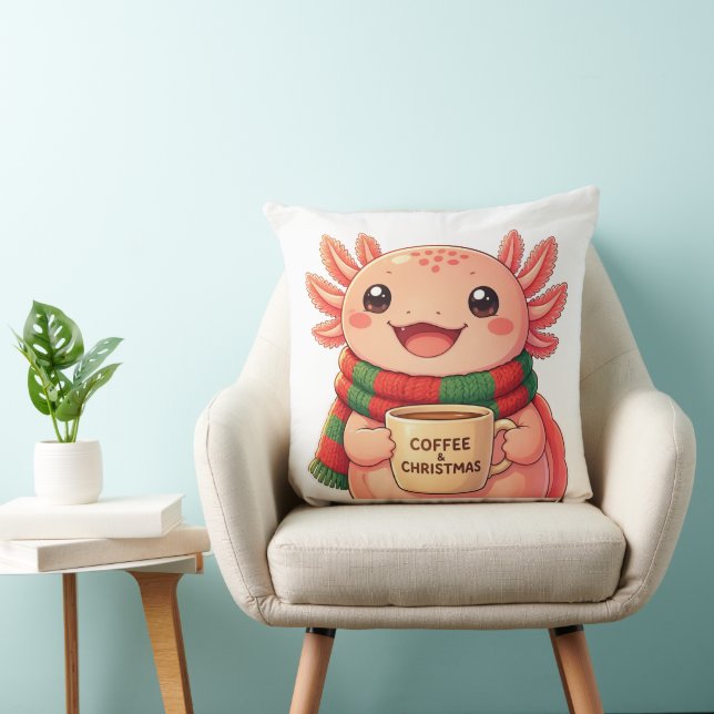Cute Axolotl Christmas Coffee Throw Pillow (Chair)