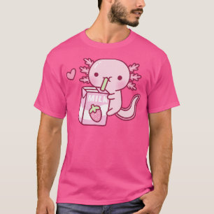 Cute Axolotl Drinking Strawberry Milk Doodle T-Shirt