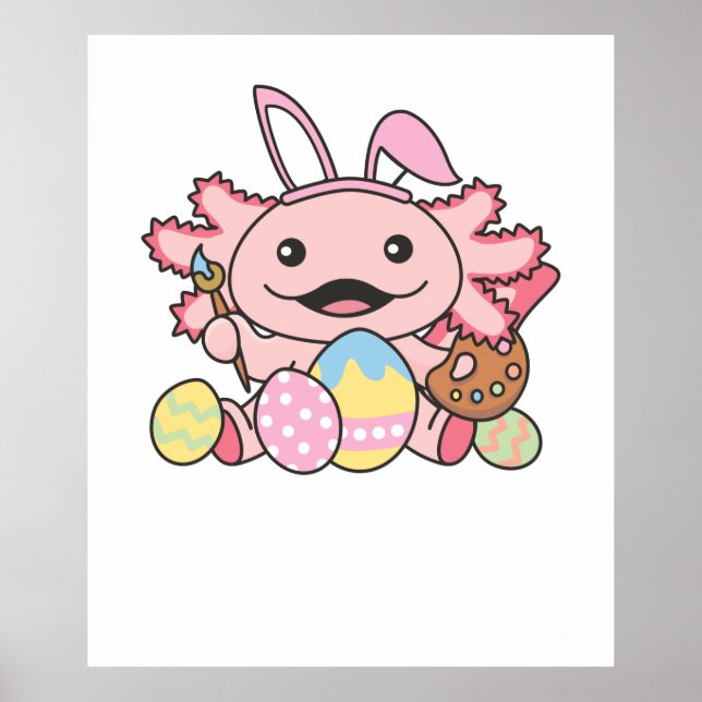 Cute Axolotl Easter With Easter Eggs As Easter Poster (Front)