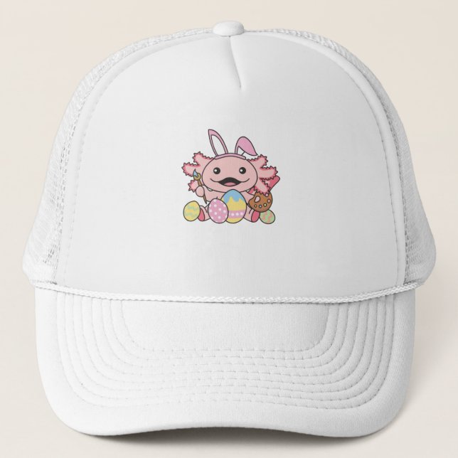Cute Axolotl Easter With Easter Eggs As Easter Trucker Hat (Front)