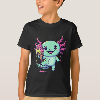 Cute Axolotl Eating Ice Cream Dripping Kawaii Funn T-Shirt