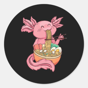 Cute Axolotl Eating Ramen Noodles Kawaii Anime Gir Classic Round Sticker