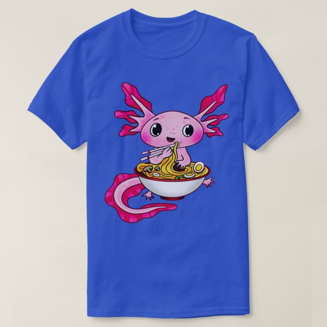 Cute Axolotl Eating Rammen T-Shirt (Design Front)
