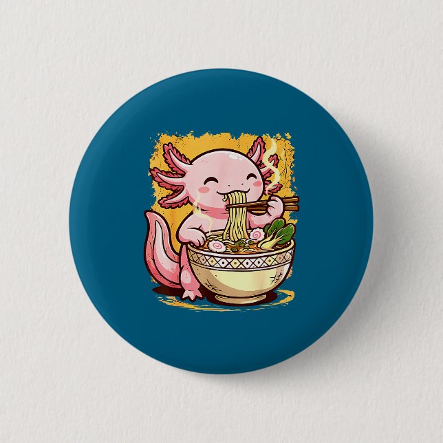 Cute Axolotl Eats Ramen Noodles Axolotls Ramen  6 Cm Round Badge (Front)
