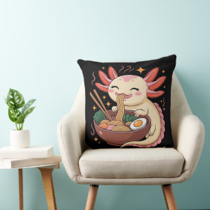 Cute Axolotl Eats Ramen Noodles Cushion