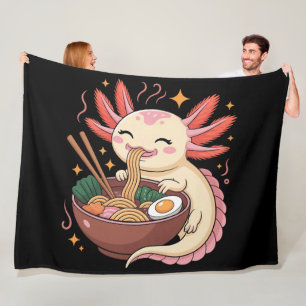 Cute Axolotl Eats Ramen Noodles Fleece Blanket