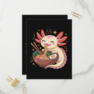 Cute Axolotl Eats Ramen Noodles Invitation Postcard