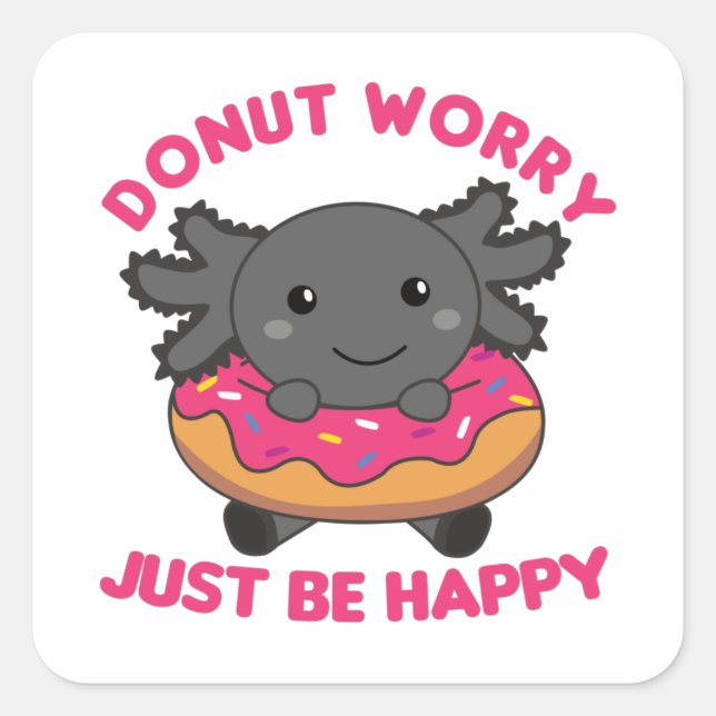Cute Axolotl Funny Animals In Doughnut Pink Square Square Sticker (Front)