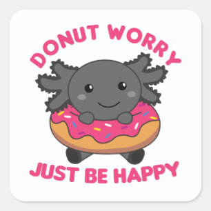 Cute Axolotl Funny Animals In Doughnut Pink Square Sticker
