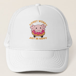 Cute Axolotl Funny Animals In Doughnut Pink Trucker Hat