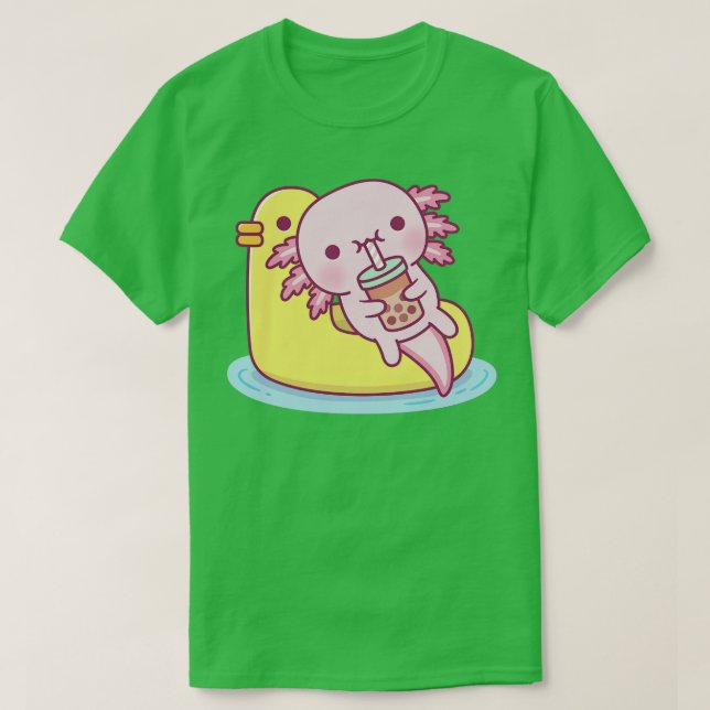 Cute Axolotl g On Duck Pool Float Drinking Bubble  T-Shirt (Design Front)