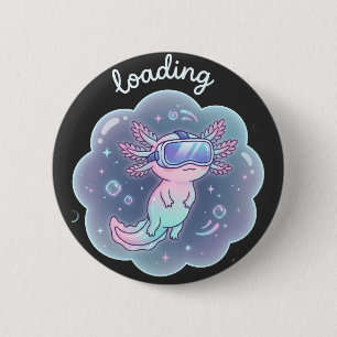 Cute Axolotl Gamer “Loading...” Kawaii VR Headset 6 Cm Round Badge