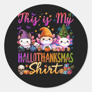 Cute Axolotl HalloThanksMas Halloween Thanksgiving Classic Round Sticker