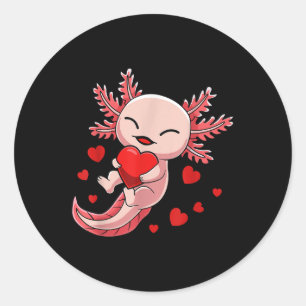 Cute Axolotl Heart Valentines Day For Girls Kids  Classic Round Sticker