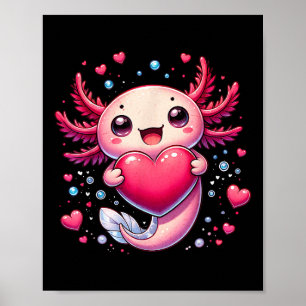 Cute Axolotl Heart Valentines Day For Girls Kids V Poster