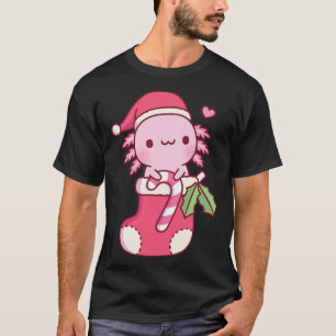 Cute Axolotl Holding Candy Cane In A Christmas Sto T-Shirt