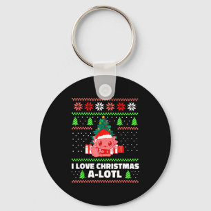 Cute Axolotl I Love Christmas A-lotl Xmas Hat Sant Key Ring