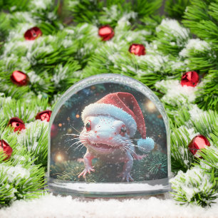 Cute Axolotl in Santa Hat Christmas Snow Globe
