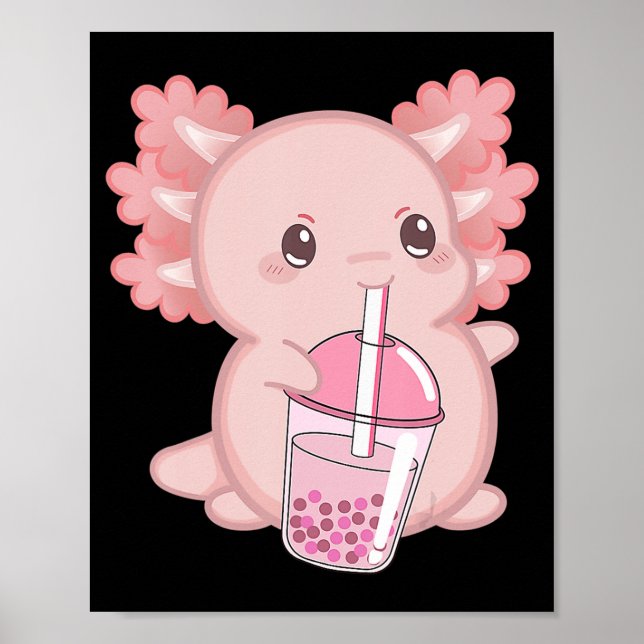 Cute Axolotl Japanese Strawberry Milk Anime Pink K Poster (Front)