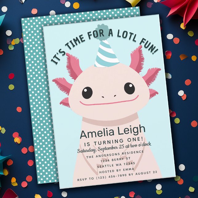  Cute Axolotl Kids  Alotl Fun Birthday Invitation (Creator Uploaded)