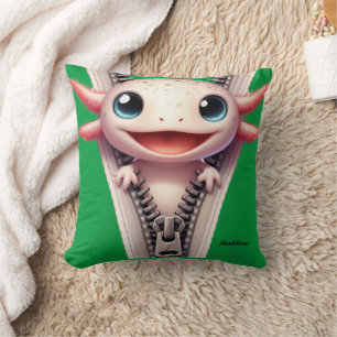 Cute Axolotl Kids Green Customisable Name  Cushion