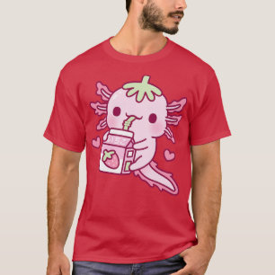 Cute Axolotl Loves Drinking Strawberry Milk T-Shirt