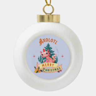 Cute Axolotl Merry Christmas Holiday Art Ceramic Ball Christmas Ornament