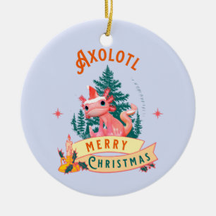 Cute Axolotl Merry Christmas Holiday Art Ceramic Tree Decoration