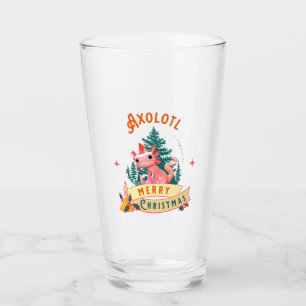 Cute Axolotl Merry Christmas Holiday Art Glass