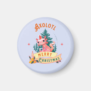 Cute Axolotl Merry Christmas Holiday Art Magnet