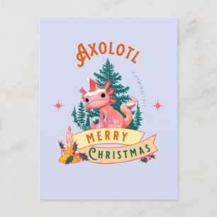 Cute Axolotl Merry Christmas Holiday Art Postcard
