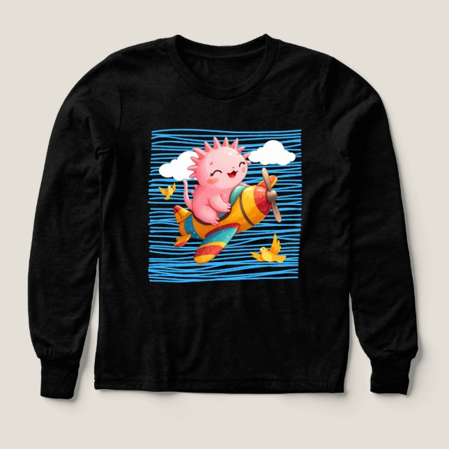 Cute axolotl on a plane (Design Front)