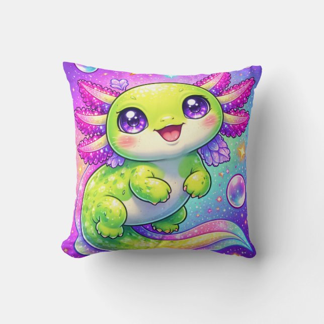 Cute Axolotl Pastel Fantasy Kawaii Creature Art Cushion (Front)