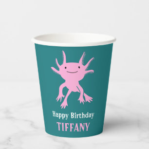 Cute Axolotl Pink Salamander Birthday Party Paper Cups
