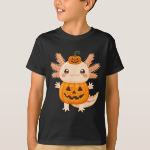 Cute Axolotl Pumpkin Halloween Jack O Lantern Kids T-Shirt