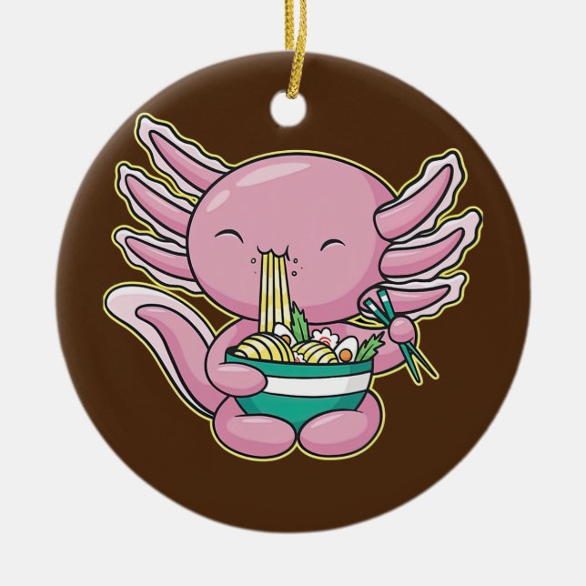 Cute Axolotl Ramen Japanese Anime Noodles Teenage Ceramic Tree Decoration (Front)