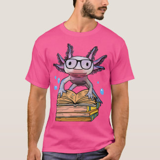Cute Axolotl Read Book Boy Girl Funny Salamander T-Shirt