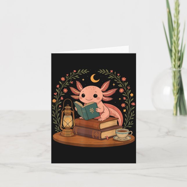 Cute Axolotl Reading Books Cozy Bookworm  Card (Front)