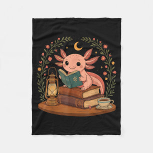 Cute Axolotl Reading Books Cozy Bookworm  Fleece Blanket
