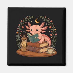 Cute Axolotl Reading Books Cozy Bookworm  Magnet