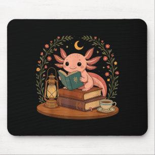 Cute Axolotl Reading Books Cozy Bookworm  Mouse Pad