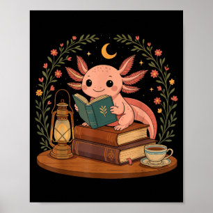 Cute Axolotl Reading Books Cozy Bookworm Poster
