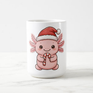 Cute Axolotl Santa Hat Candy Cane Christmas Mug