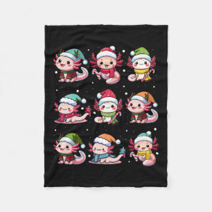 Cute Axolotl Santa Hat Xmas Lights Japanese Christ Fleece Blanket