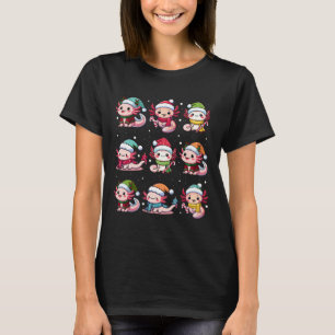 Cute Axolotl Santa Hat Xmas Lights Japanese Christ T-Shirt