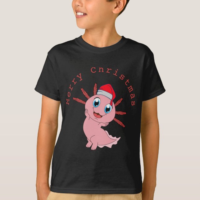 Cute Axolotl Santa Merry Christmas  T-Shirt (Front)