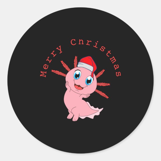 Cute Axolotl Santa Merry Christmas T Shirt  Classic Round Sticker (Front)